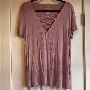 American Eagle | Dusty Pink Soft & Sexy T-Shirt Top Size Large Crossed Front